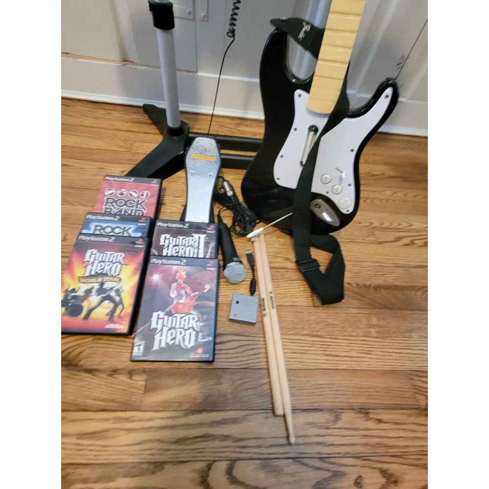 Rock Band PlayStation 2 PS2 PS3 Drum/Pedal/ Guitar/Dongle/Mic/ Sticks Bundle